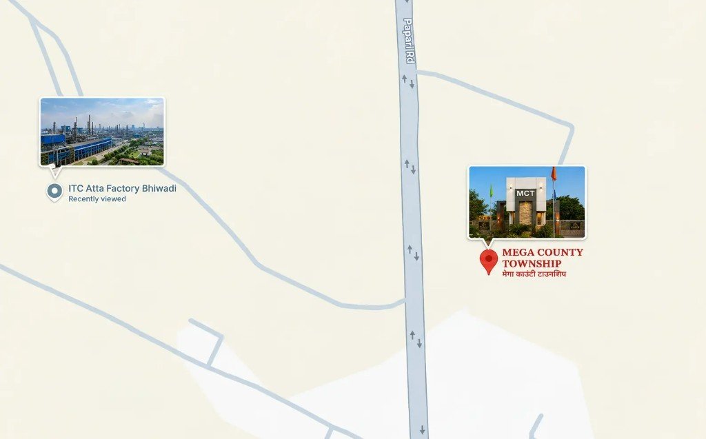 Mega County Township location map near ITC Atta Factory Bhiwadi
